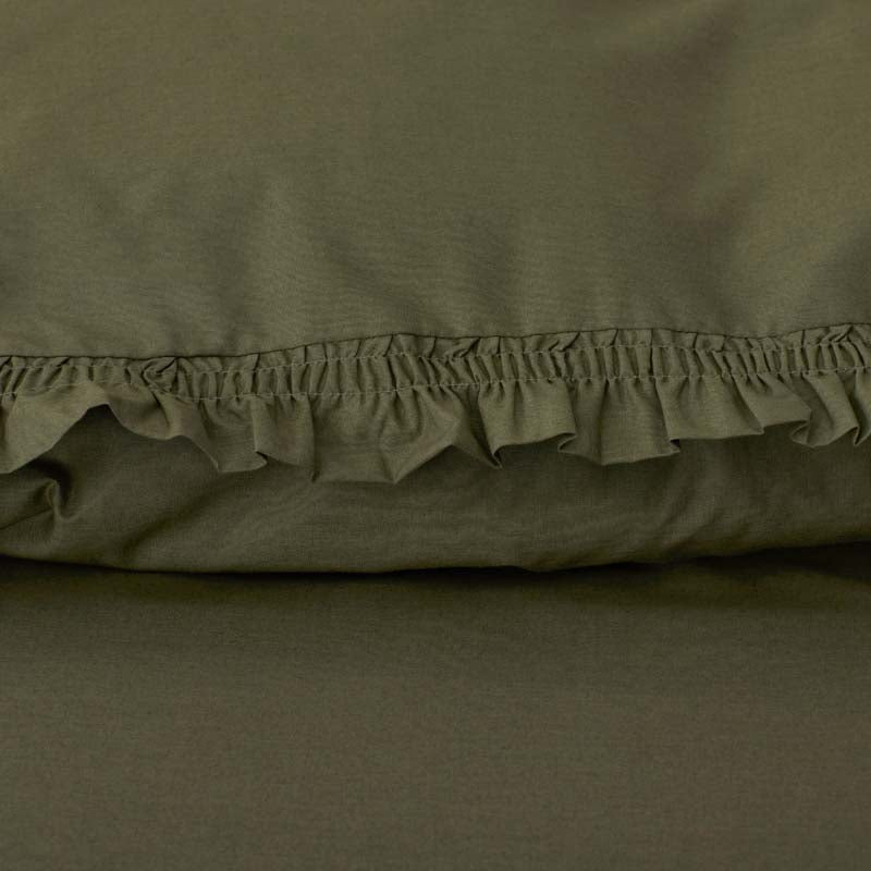 Solid Ruffle Garment Washed Cotton Percale Bed Sheet Set