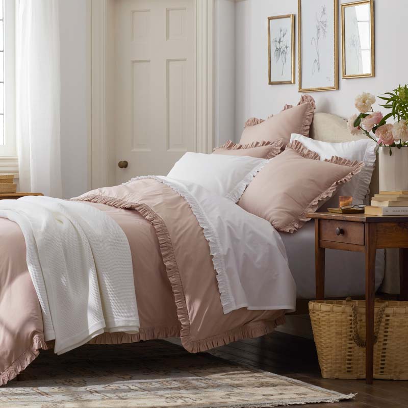 Solid Ruffle Garment Washed Cotton Percale Duvet Cover