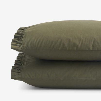 Solid Ruffle Garment Washed Cotton Percale Pillowcase Set