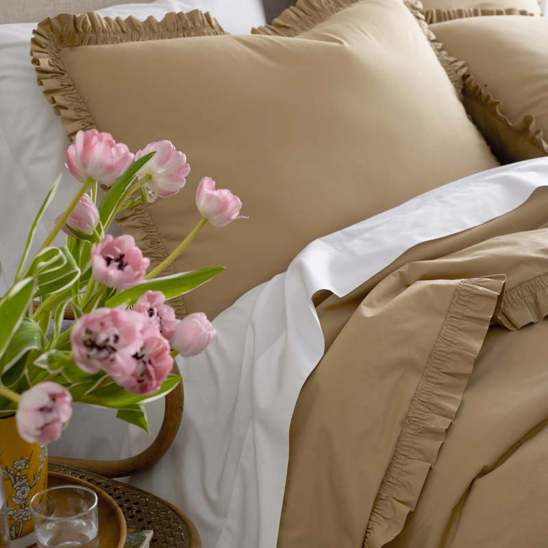 Solid Ruffle Garment Washed Cotton Percale Bed Sheet Set