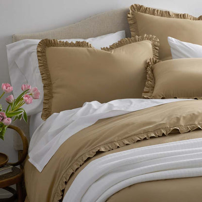 Solid Ruffle Garment Washed Cotton Percale Duvet Cover