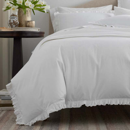 Solid Ruffle Garment Washed Cotton Percale Bed Sheet Set