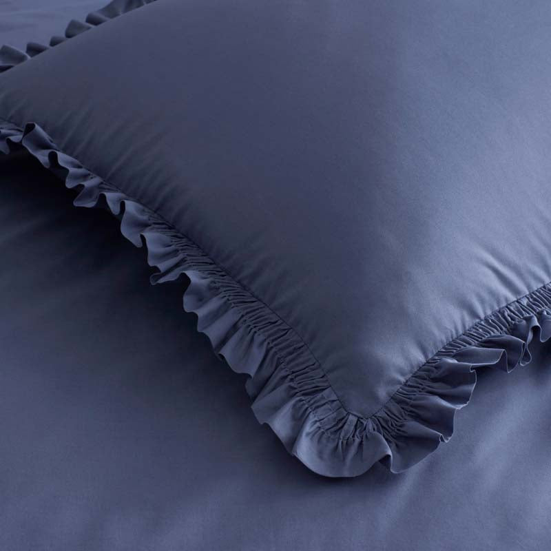 Solid Ruffle Garment Washed Cotton Percale Duvet Cover