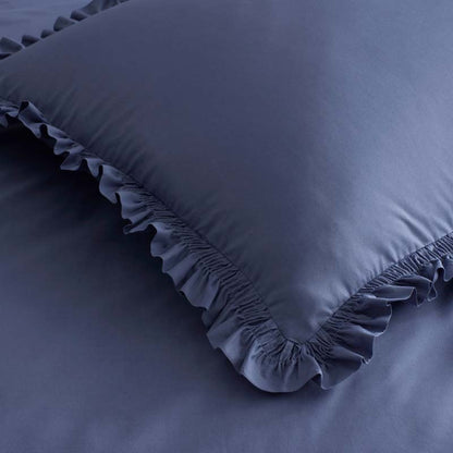 Solid Ruffle Garment Washed Cotton Percale Duvet Cover
