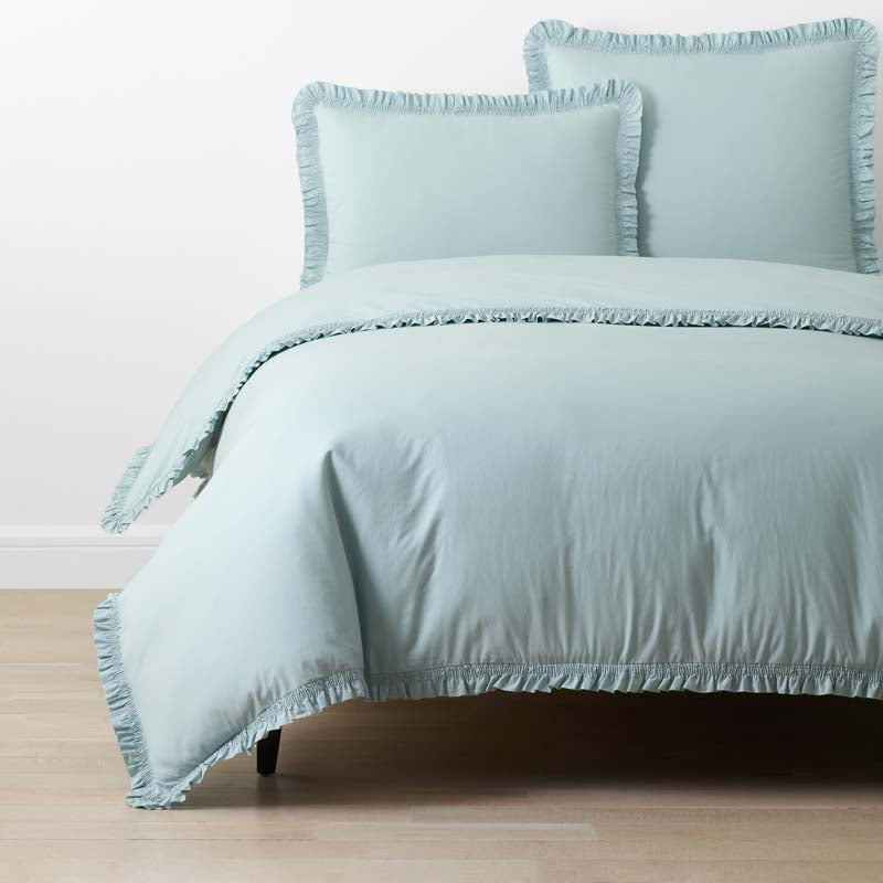 Solid Ruffle Garment Washed Cotton Percale Duvet Cover
