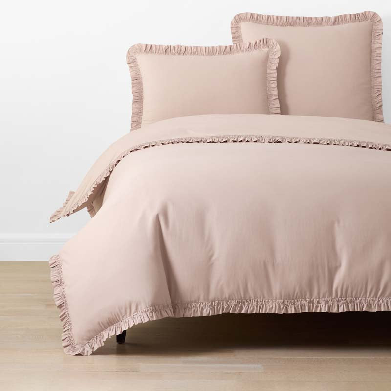 Solid Ruffle Garment Washed Cotton Percale Duvet Cover