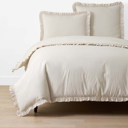 Solid Ruffle Garment Washed Cotton Percale Duvet Cover