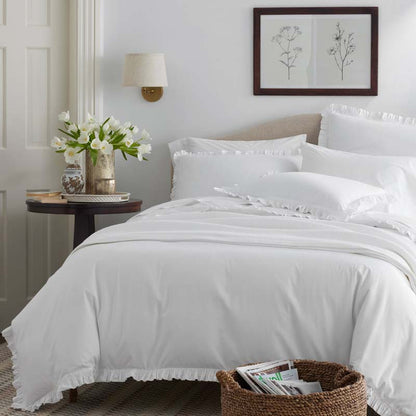 Solid Ruffle Garment Washed Cotton Percale Bed Sheet Set