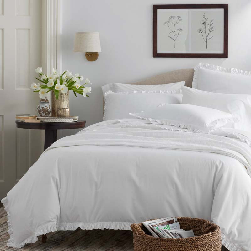 Solid Ruffle Garment Washed Cotton Percale Duvet Cover