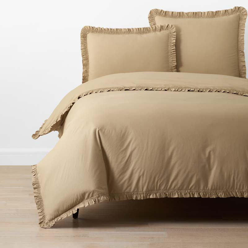 Solid Ruffle Garment Washed Cotton Percale Duvet Cover