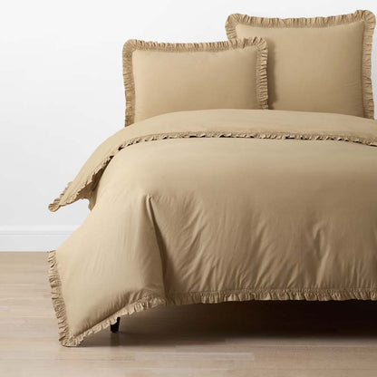 Solid Ruffle Garment Washed Cotton Percale Duvet Cover