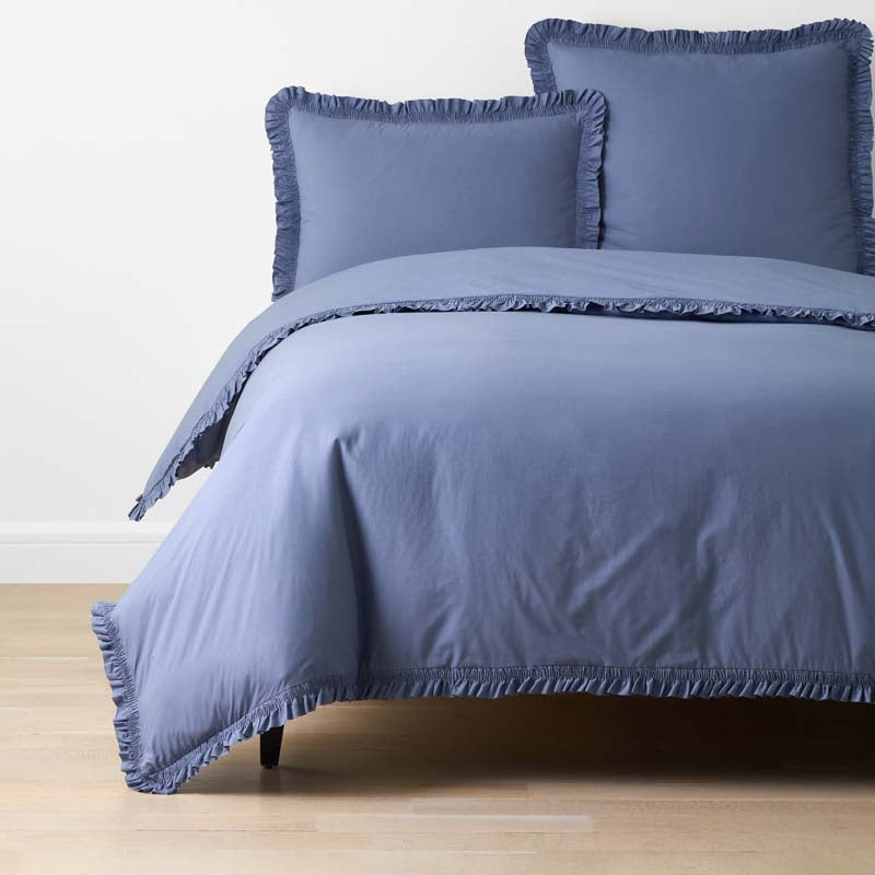Solid Ruffle Garment Washed Cotton Percale Duvet Cover