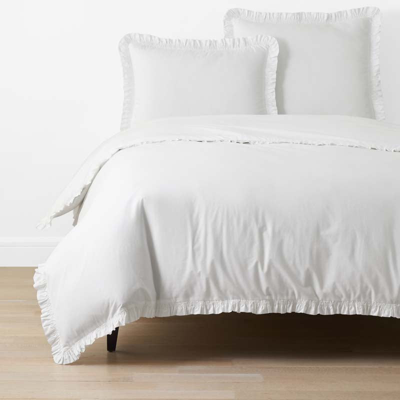 Solid Ruffle Garment Washed Cotton Percale Duvet Cover