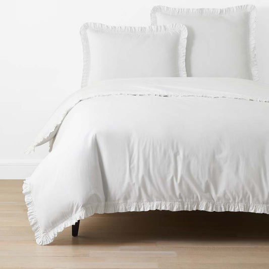 Solid Ruffle Garment Washed Cotton Percale Duvet Cover