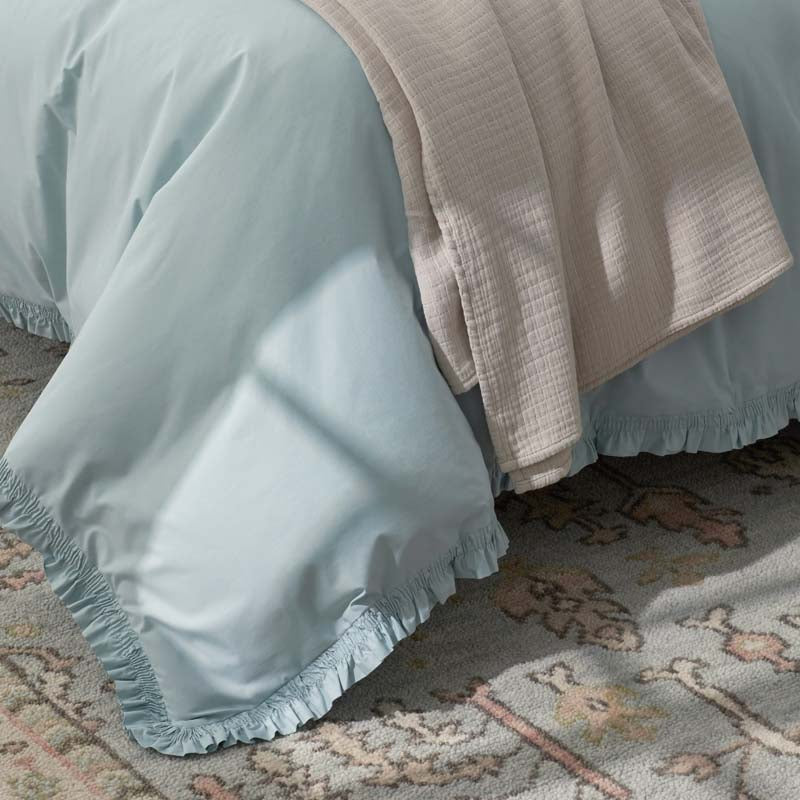 Solid Ruffle Garment Washed Cotton Percale Bed Sheet Set