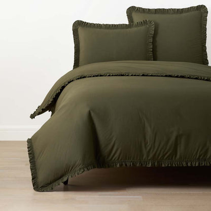 Solid Ruffle Garment Washed Cotton Percale Duvet Cover