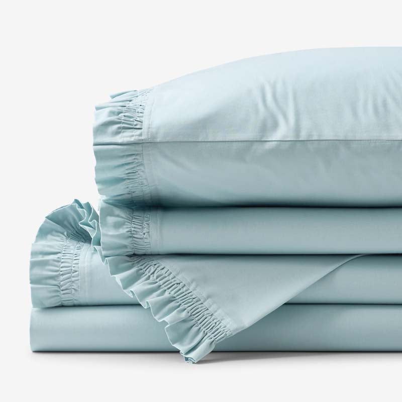 Solid Ruffle Garment Washed Cotton Percale Bed Sheet Set