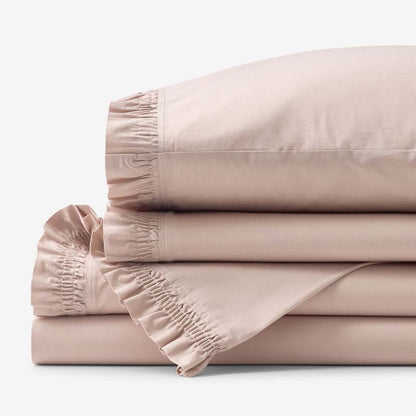 Solid Ruffle Garment Washed Cotton Percale Bed Sheet Set