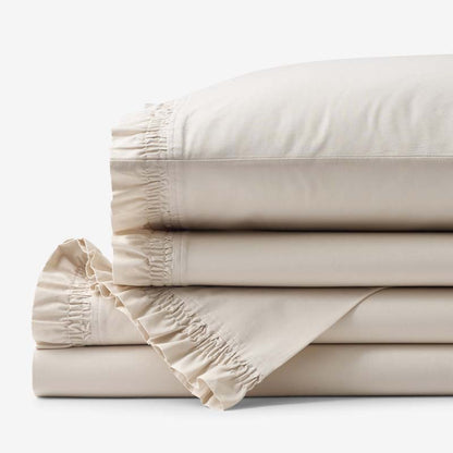 Solid Ruffle Garment Washed Cotton Percale Bed Sheet Set