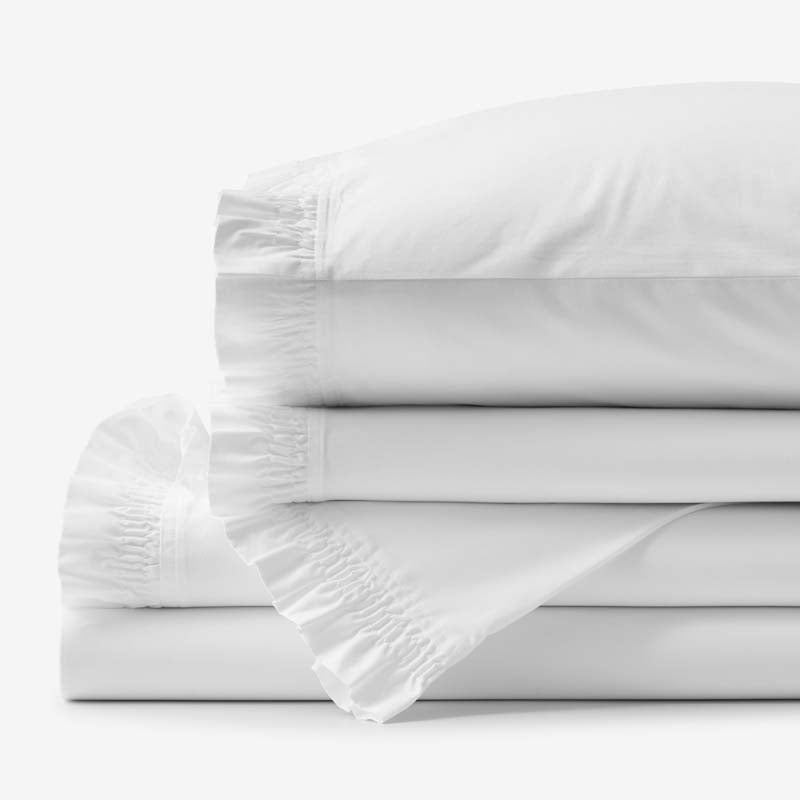 Solid Ruffle Garment Washed Cotton Percale Bed Sheet Set