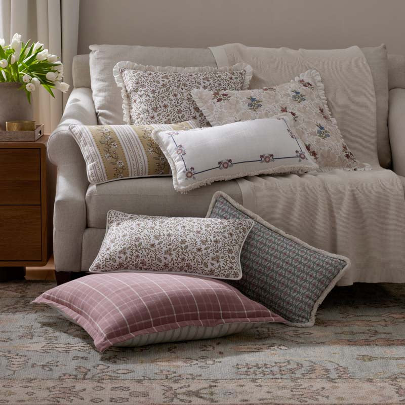 Floral Border Reversible Decorative Lumbar Pillow Cover