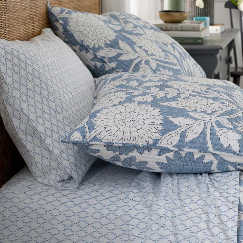 Feliciana Geo Garment Washed Cotton Percale Flat Bed Sheet