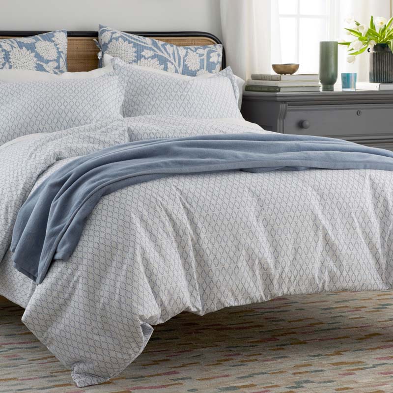 Feliciana Geo Garment Washed Cotton Percale Flat Bed Sheet
