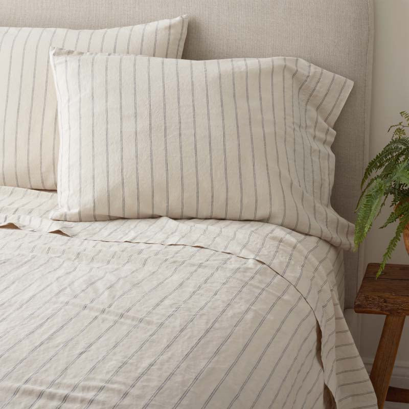 Tailored Stripes and Plaids Premium Breathable Washed Linen Cotton Flat Bed Sheet
