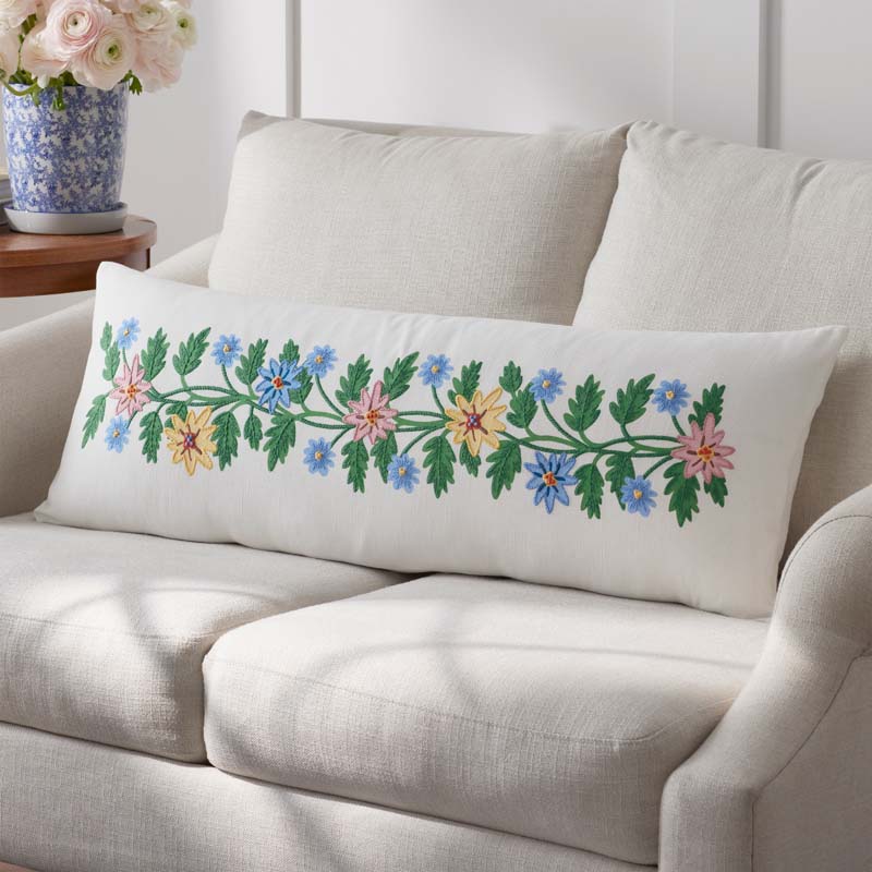Helena Embroidered Decorative Lumbar Pillow Cover