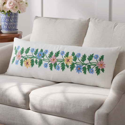 Helena Embroidered Decorative Lumbar Pillow Cover