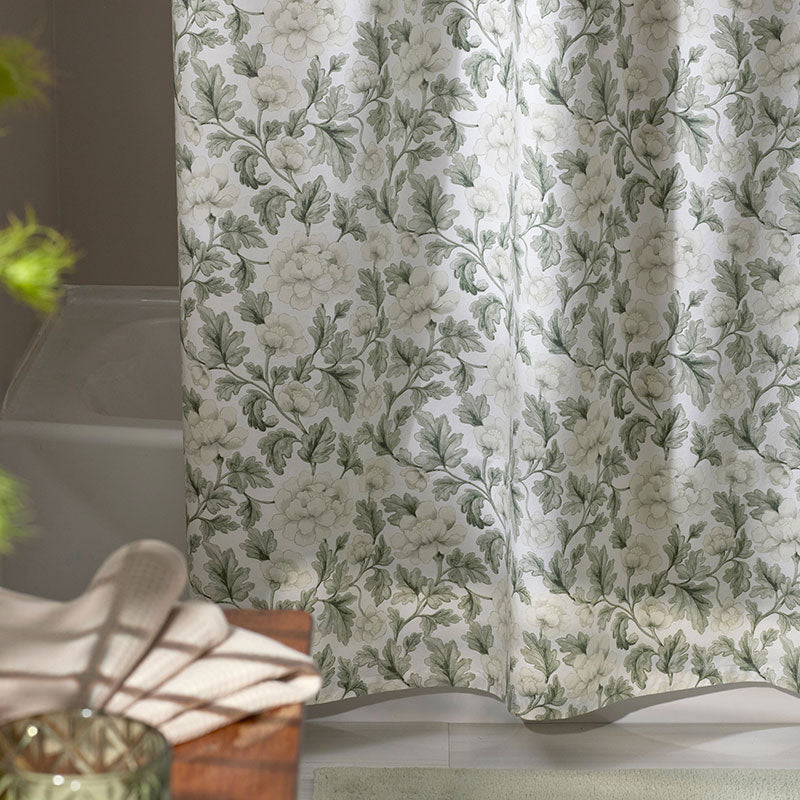 Elegant Floral Garment Washed Cotton Percale Shower Curtain