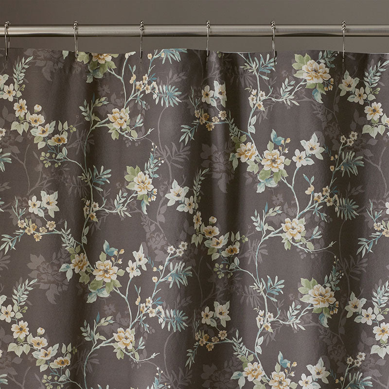 Charming Floral Garment Washed Cotton Percale Shower Curtain