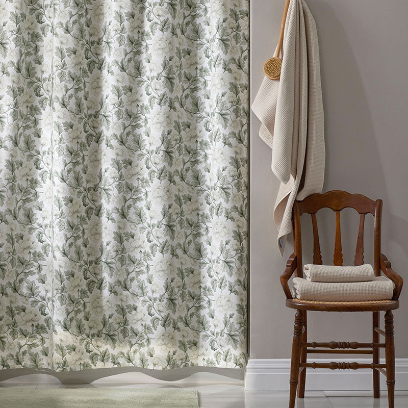 Elegant Floral Garment Washed Cotton Percale Shower Curtain