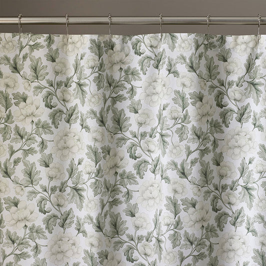 Elegant Floral Garment Washed Cotton Percale Shower Curtain