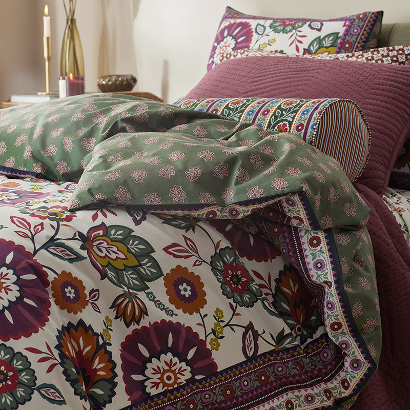Nora Floral Stripe Decorative Bolster Pillow Cover