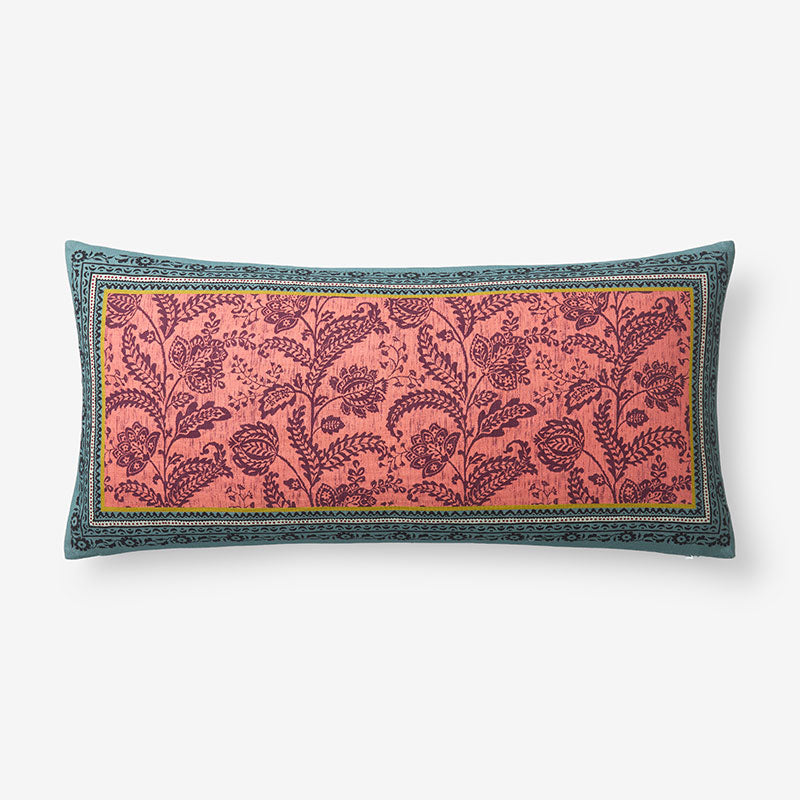 Nora Floral Leaf Reversible Decorative Lumbar Pillow Cover