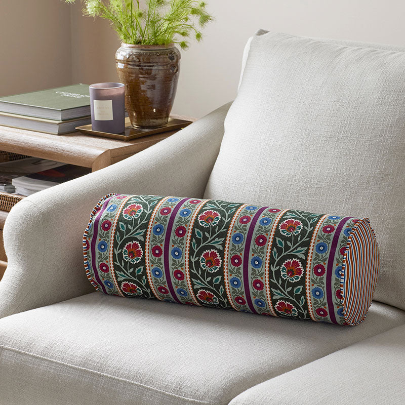 Nora Floral Stripe Decorative Bolster Pillow Cover