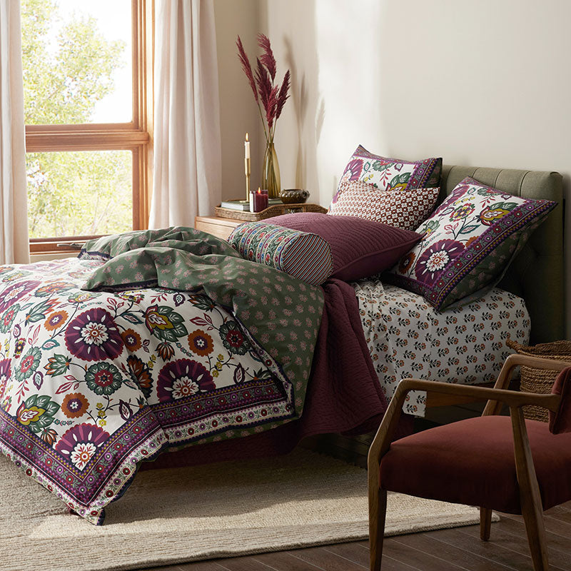 Nora Floral Stripe Decorative Bolster Pillow Cover
