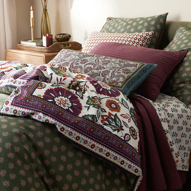 Nora Floral Leaf Reversible Decorative Lumbar Pillow Cover