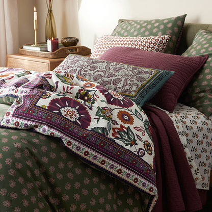 Nora Floral Leaf Reversible Decorative Lumbar Pillow Cover