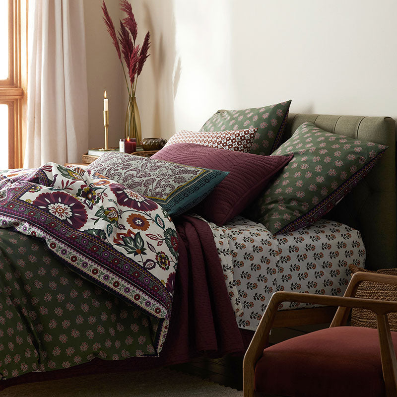 Nora Floral Leaf Reversible Decorative Lumbar Pillow Cover