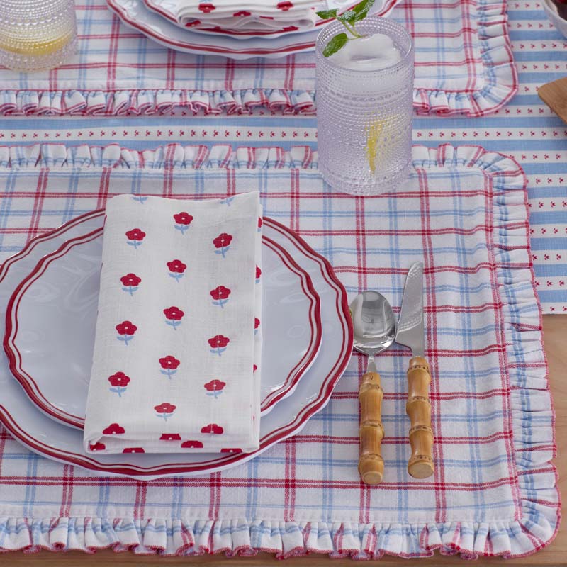 Flowers & Plaid Yarn-Dyed Reversible Placemats, Set of 4