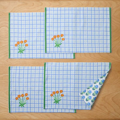 Floral Plaid Reversible Placemats, Set of 4