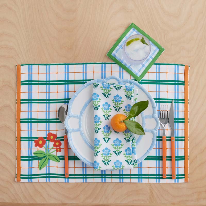 Floral Plaid Reversible Placemats, Set of 4