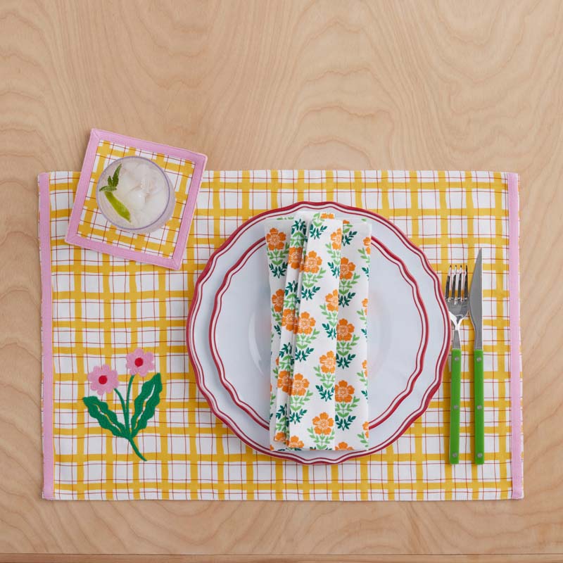 Floral Plaid Reversible Placemats, Set of 4