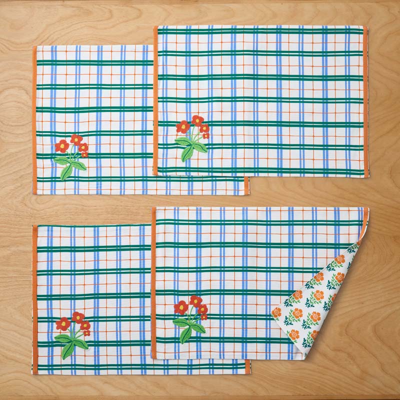 Floral Plaid Reversible Placemats, Set of 4