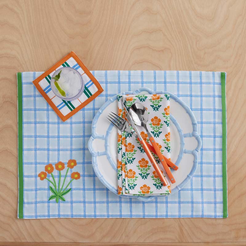Floral Plaid Reversible Placemats, Set of 4