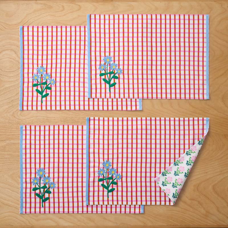 Floral Plaid Reversible Placemats, Set of 4