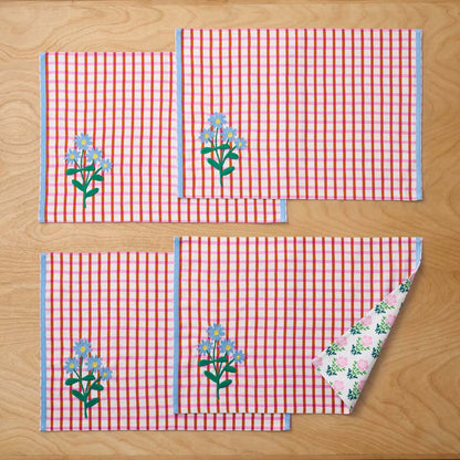 Floral Plaid Reversible Placemats, Set of 4