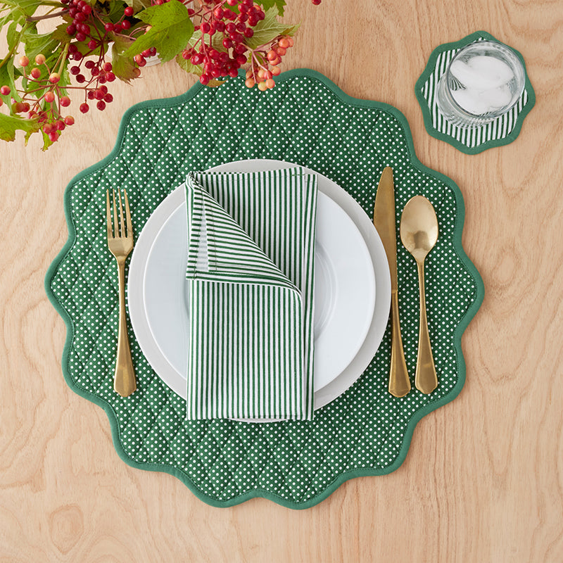 Stripe Dot Scallop Reversible Round Placemats, Set of 4